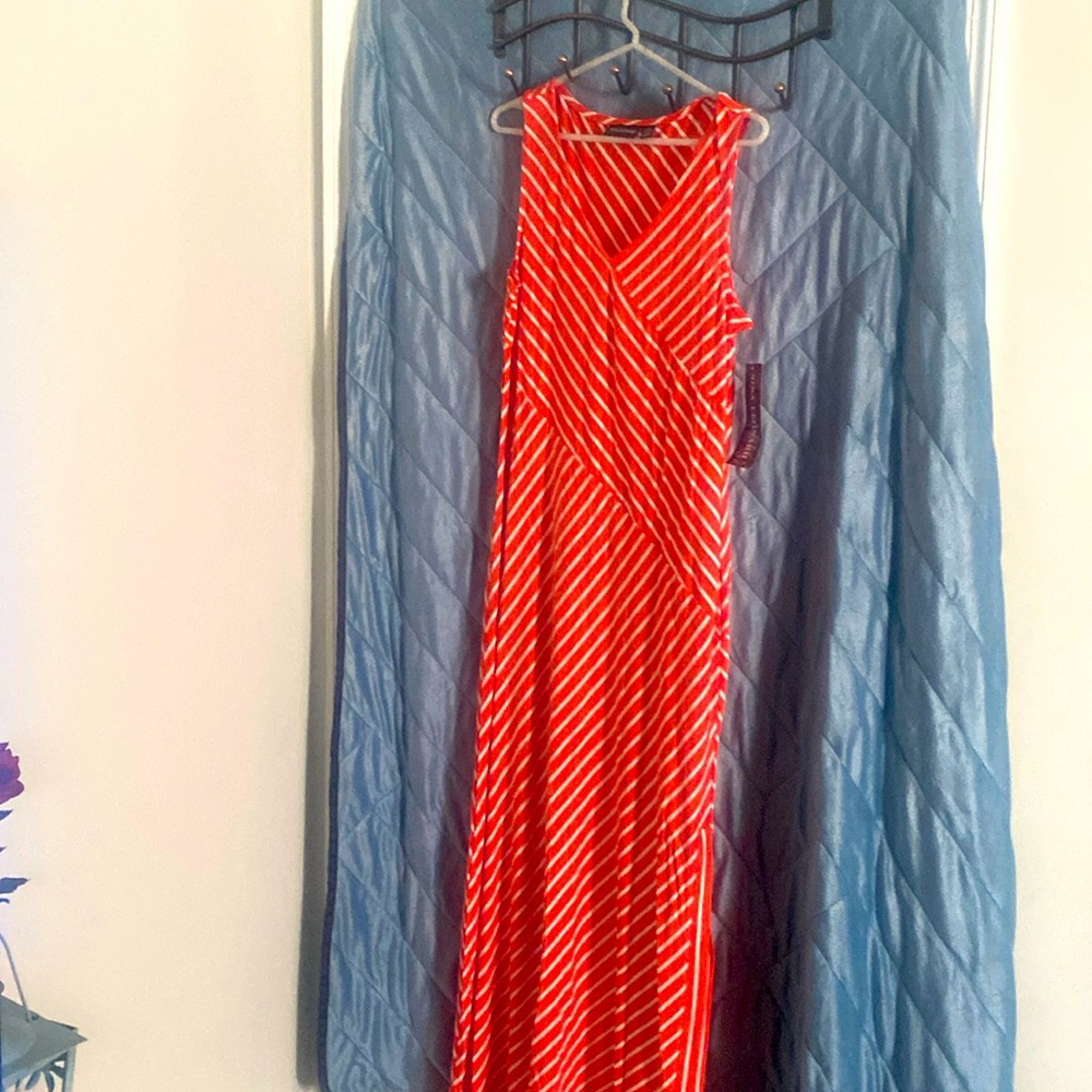 Still tagged! Cooling orange & white striped summer maxi, size large.